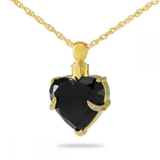 Black Crystal Heart Gold Steel Keepsake Pendant