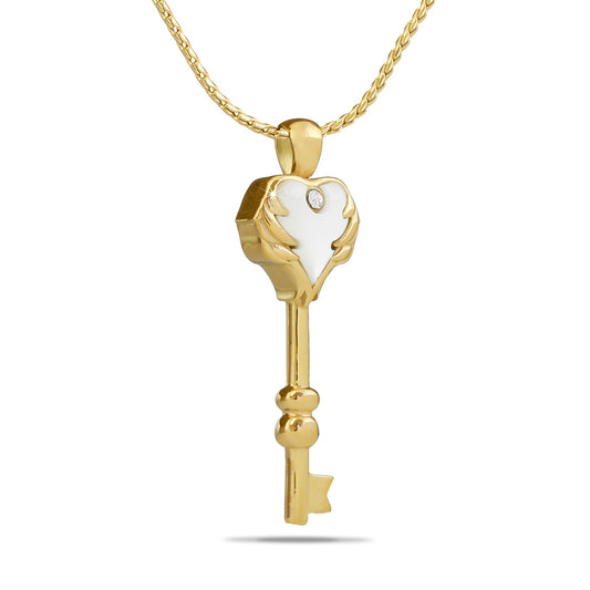 White Stone Heart Key Gold Steel Keepsake