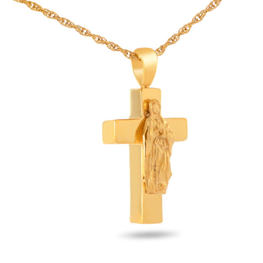 Mother Mary Steel Gold Cross Keepsake Urn